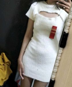 White Fuzzy Cutout Mini Dress