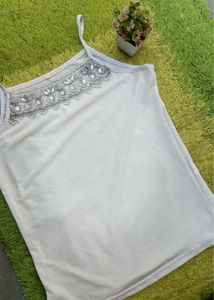 White Embellished Tank Top