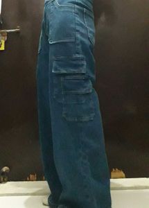 Wide Leg Denim Cargo Pants