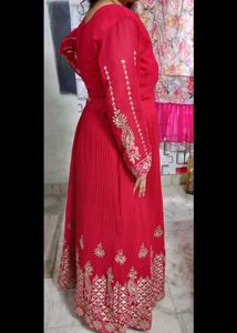 Red Embroidered Anarkali Suit
