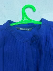 Navy Blue Pleated Top