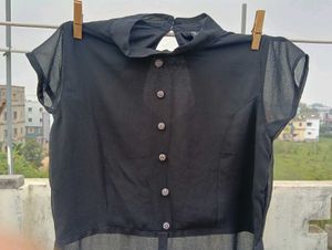 Black Frontslit Sheer Kurti || (L stitched to S)