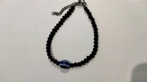Black Beaded Bracelet with Blue Accent