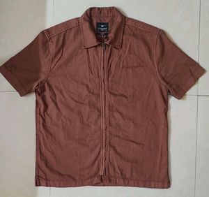 Brown Short Sleeve Zip Shirt