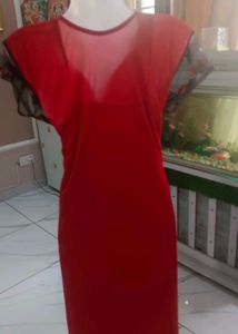 Red Floral slip night dress with satin rob