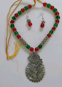 Peacock Designed Necklace With Earrings