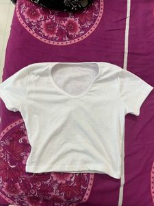 White V-Neck Crop Top