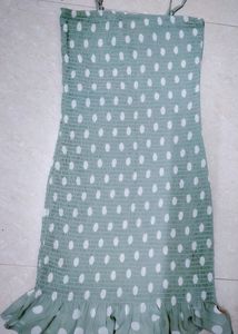 Mind Green & white Geometric print smoked Dress