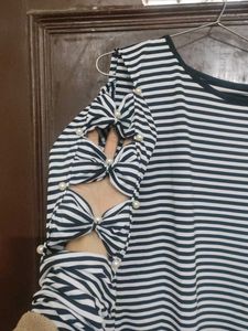 Striped black and white Cold Shoulder Top