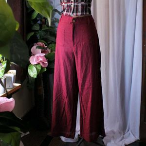 Lov Burgundy Wide Leg Fit High Rise Pants