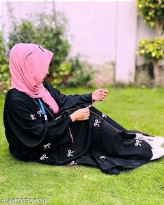 Elegant Black Abaya with Bow Accents