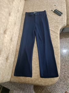 Blue High Rise Trousers Straight Pant