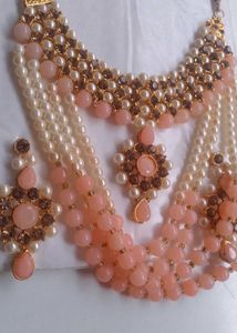 Elegant Peach &amp; Pearl Jewelry Set
