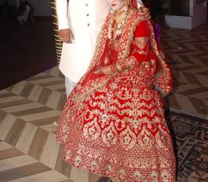 Red &amp; Gold Embroidered Lehenga