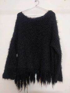 Black Fuzzy Fringe Sweater