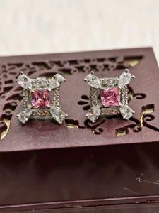 Pink Stone Stud Earrings 925 Silver Sterling