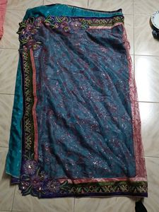 Elegant Blue Embellished Saree