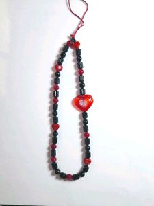 Red & Black Heart Beaded Phone Charm