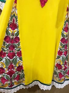 Bright Yellow Embroidered Frock with Trousers