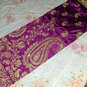 Embroidered Purple &amp; Gold Saree