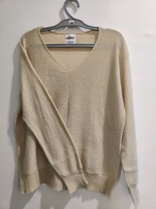 Beige V-Neck Long Sleeve Sweater