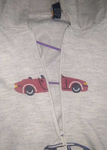 White Hoodie With Car Print