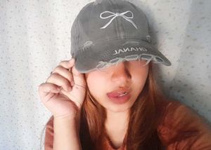 Gray Baseball Cap with Bow