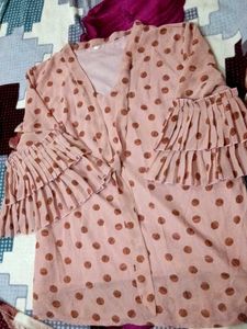 Polka Dot Ruffle Sleeve Top