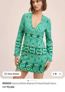 Green &amp; White Abstract Printed Sheath Dress