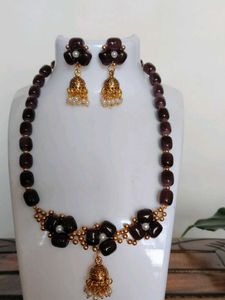 Glass bead-Elegant Dark Purple Necklace Set