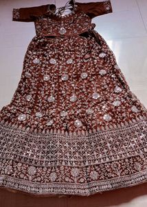 Coffee Colour Net Lahenga