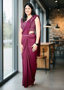 Elegant wine colour Saree with Designer Blouse