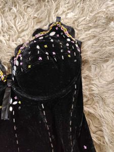 Black Velvet Stone And Sequin detailed Corset