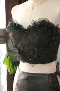 Black 3D Flower Beaded Corset Top
