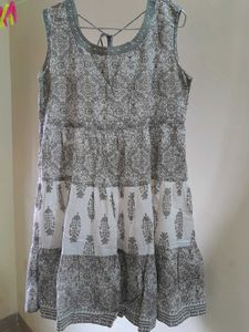 Anarkali Printed Kurti (Grey &amp; White)