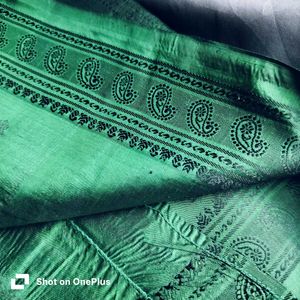 Pure silk black thread work border teal green sare