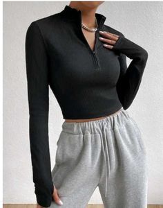 Black Long Sleeve Crop Top