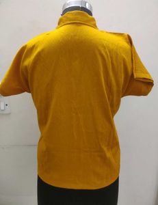 Women Mustard Spread Collar Short Sleeve Shirt