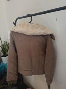 olive fur 21 inch length crop jacket