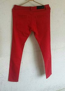 AMIRI Red Cotton Stretch MX1 Leather Patch Jeans From AMIRI.