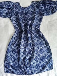 Blue & White Print Dress👗