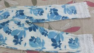 Floral Print Lace Trim Pants