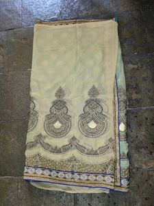 Teal &amp; Gold Embroidered Saree