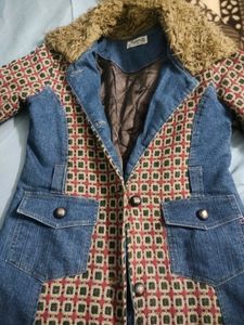 Denim With Feather Neck Jacket