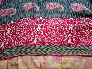 Red &amp; Blue Printed Cotton Saree