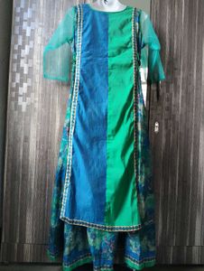 Blue &amp; Green Embellished Anarkali