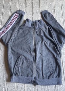 Gray Zip-Up Jacket with Sleeve Detail