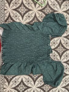 Green Polka Dot Puff Sleeve Top