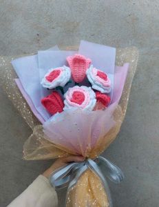 Crochet Bouquet 💐, Handmade ROSE And Tulip Flower