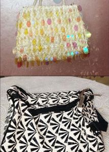 2 unique white black handbags